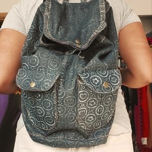 Y2k Indie Denim flower loose bucket bag w/ many straps